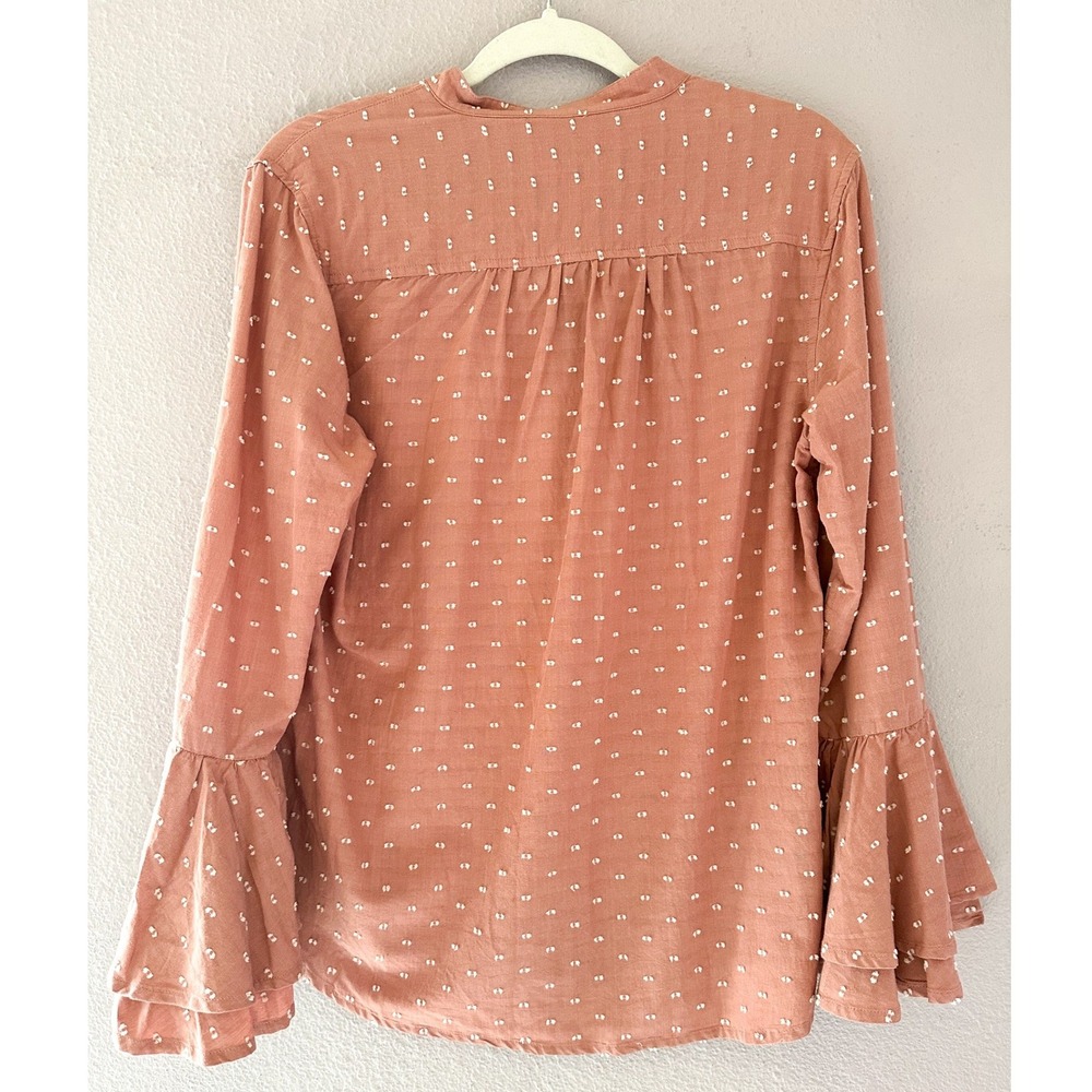 Birds of Paradis by Trovata Womens Small Pink Swiss Dot Bell Sleeve Blouse Top - Picture 4 of 4